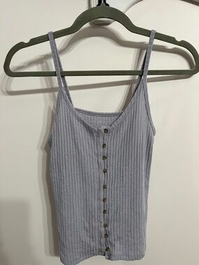Ribbed Button-Front Cami Tank Top - blue gray